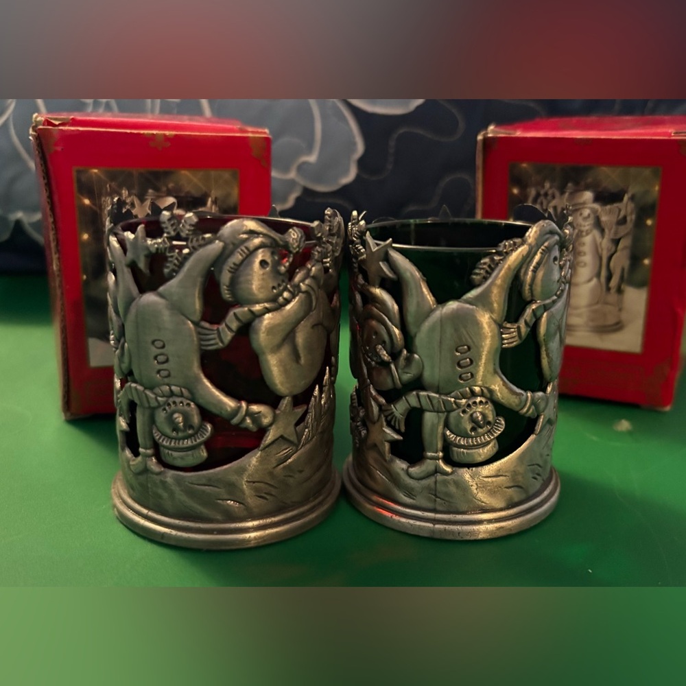 2 Pewter votive/ tea lite holder 3”